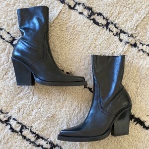 Brand New ASOS design eclipse premium leather western sock boots in black